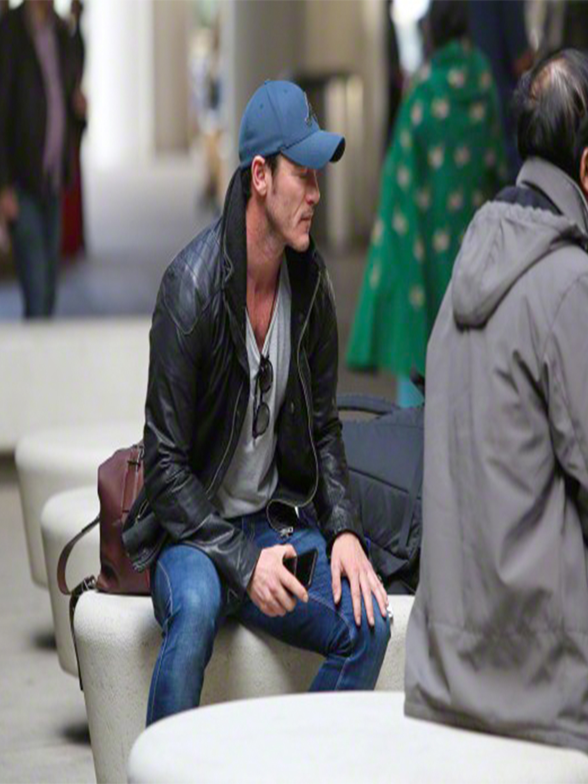 Luke Evans Casual Double Collar Black Real Leather Jacket For Men