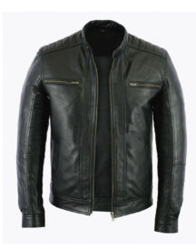 Men Black Casual Biker Moto Real Leather Jacket