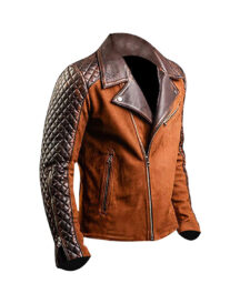 Men's Cafe Racer Stylish Biker Brown Diamond Quilted Leather Jacket