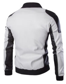 Mens Womens White And Black Leather Slim Fit Jacket