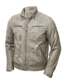 Men’s Vintage Grey Two Tone Genuine Leather Biker Jacket