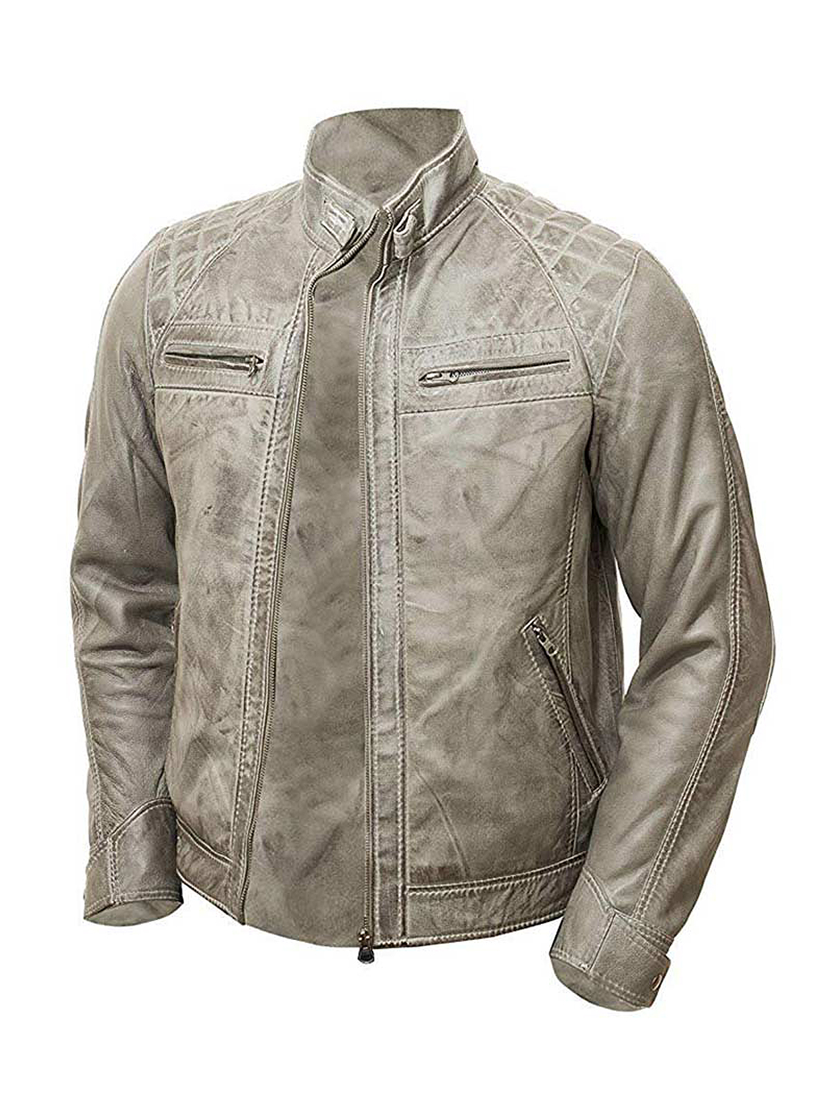 Men’s Vintage Grey Two Tone Genuine Leather Biker Jacket