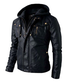 Motorcycle Brando Style Leather Hooded Jacket