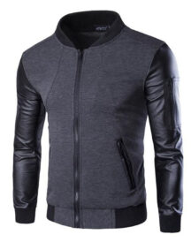 Single Breasted Slim Fit Stand Collar Men’s Baseball Gray Jacket