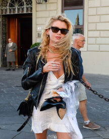 Stella Maxwell Black Slim Fit Genuine Leather Biker Jacket