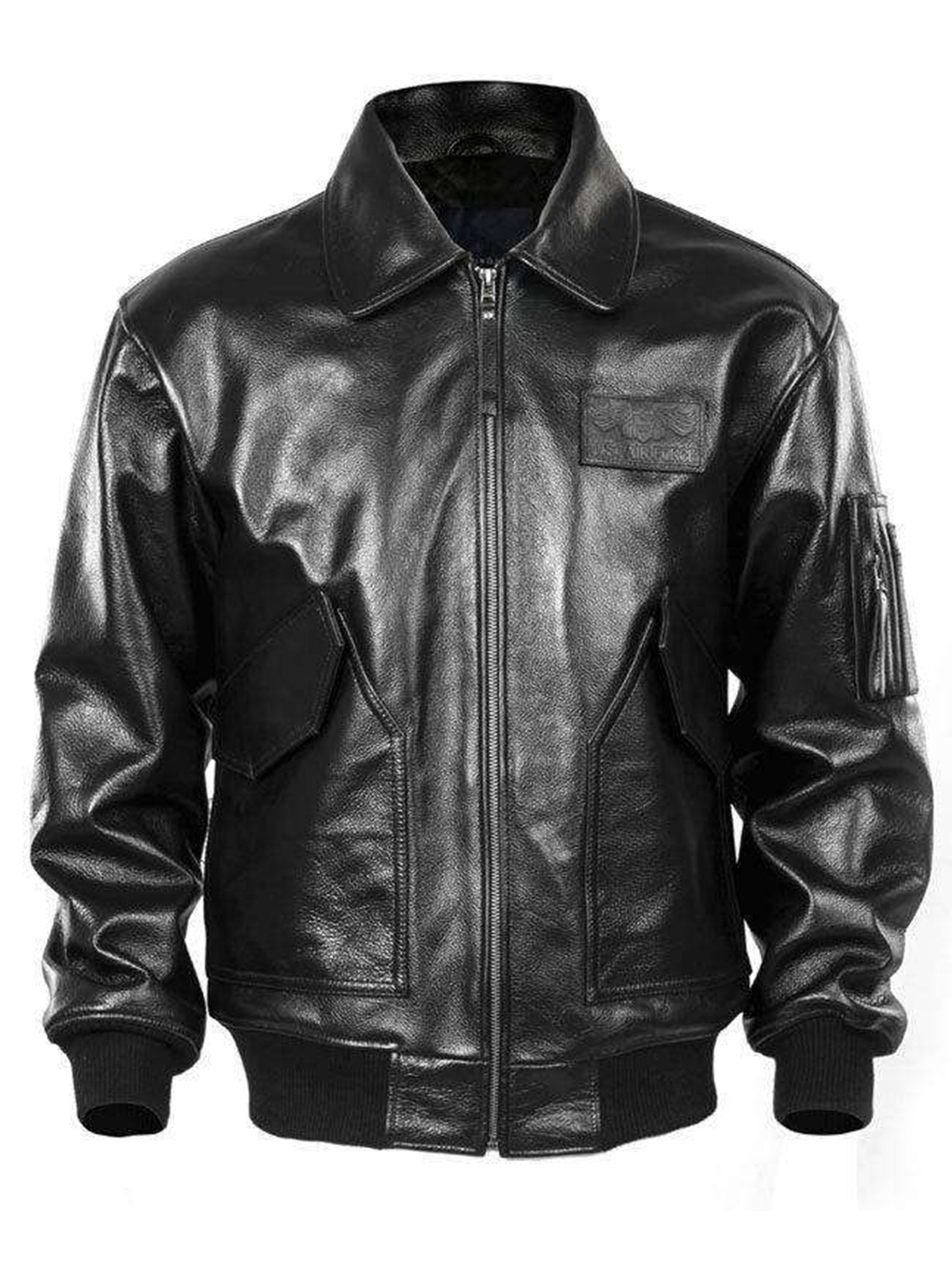 US Air Force Pilot Military Russian Aviator Black Leather Jacket