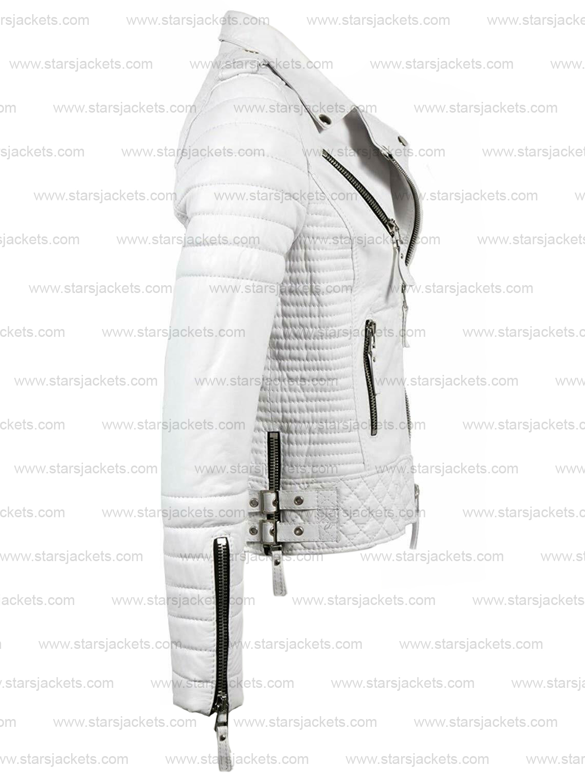 Unisex Casual White Biker Slim Fit Genuine Leather Jacket