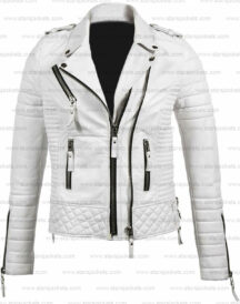 Unisex Casual White Biker Slim Fit Genuine Leather Jacket