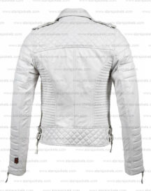 Unisex Casual White Biker Slim Fit Genuine Leather White Jacket