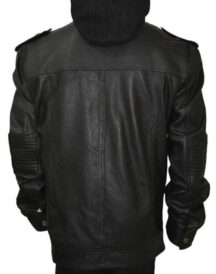 WWE Bill Goldberg AJ Style Black Genuine Leather Hoodie Jacket