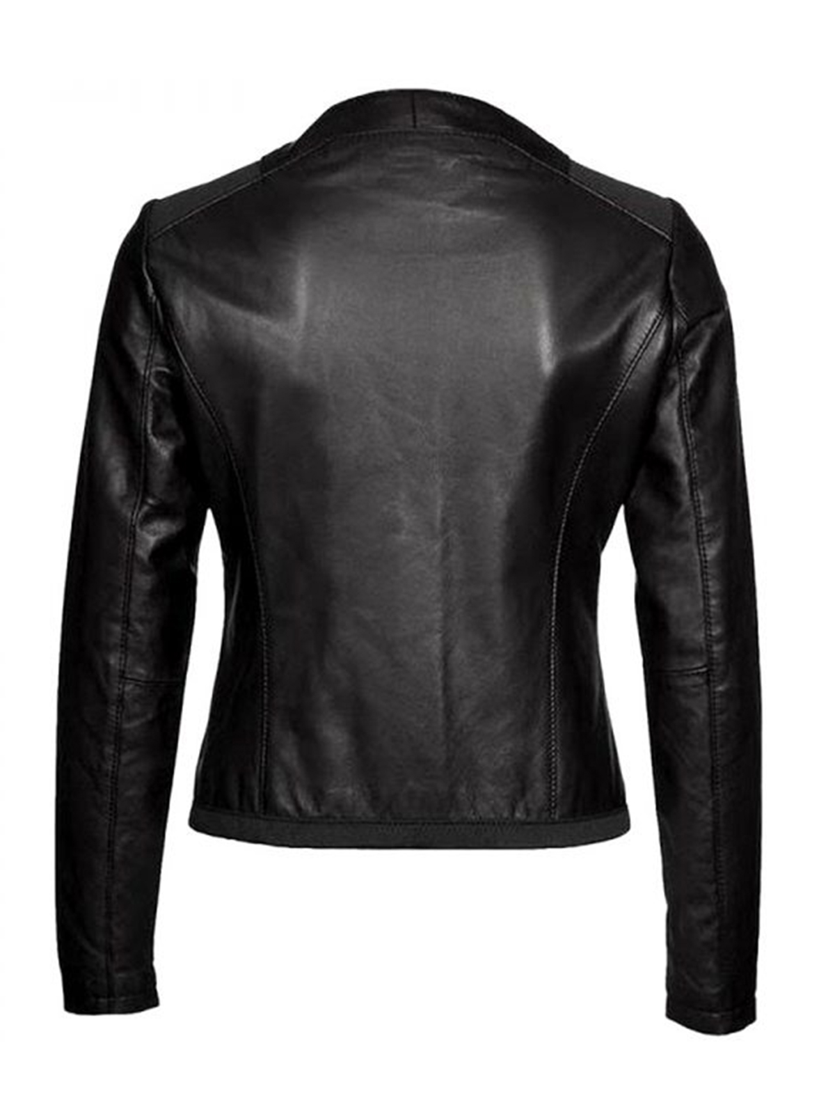 Women’s Casual Wear Collarless Black Leather Jacket