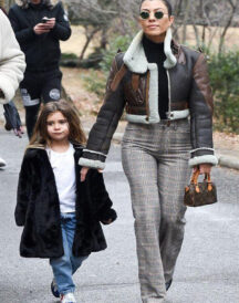 Women’s B3 Cropped Shearling Leather Jacket wore by Kourtney Kardashian