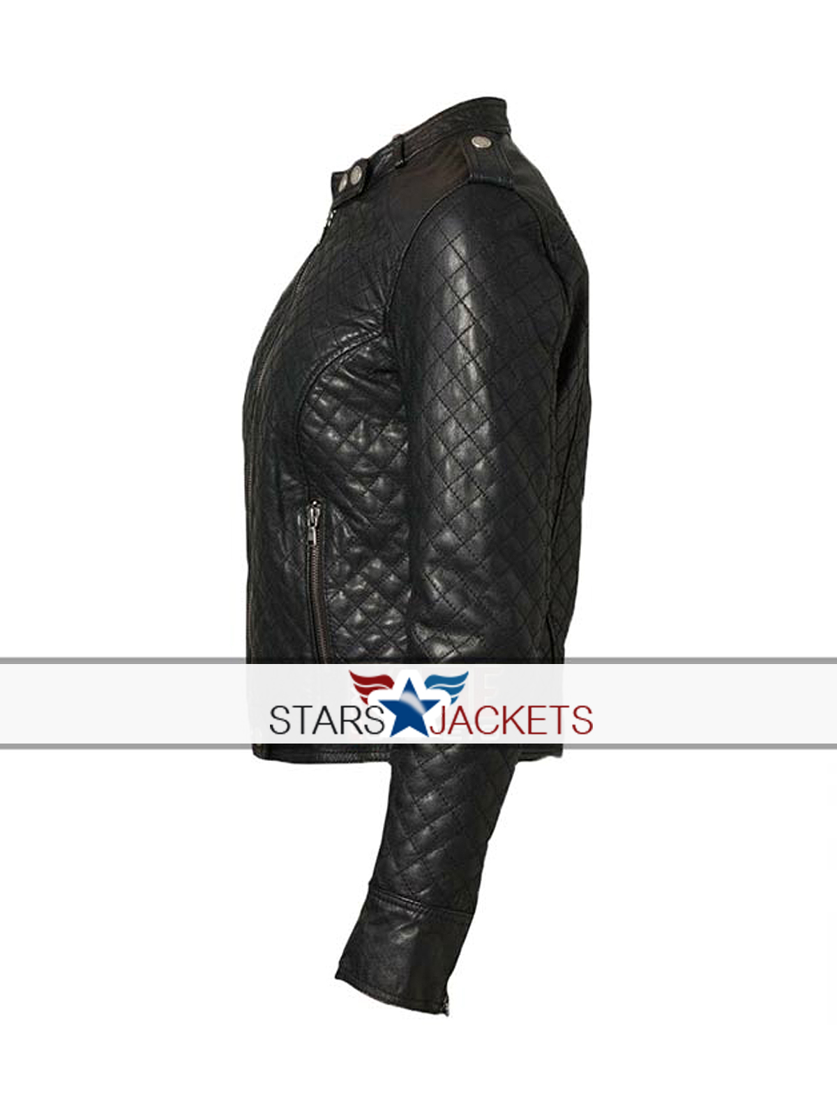 Women’s Classic Quilted Diamond Black Real Leather Biker Jacket