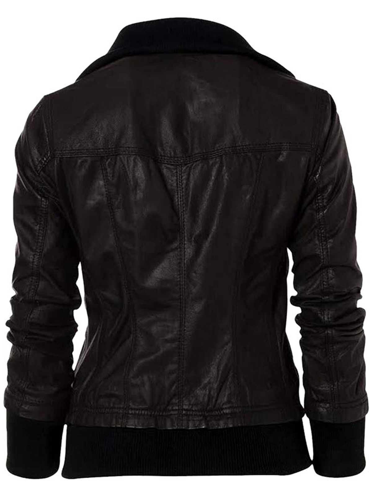 Women’s Men’s Double Collar Casual Slim Fit Black Leather Jacket