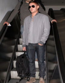 Zac Efron Mens Bomber Grey Leather Jacket
