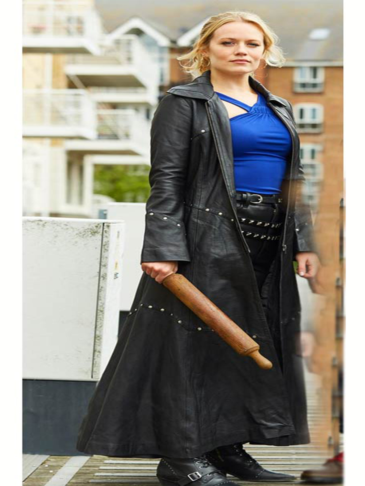 Cara Theobold Zomboat Jo Leather Coat With Studs