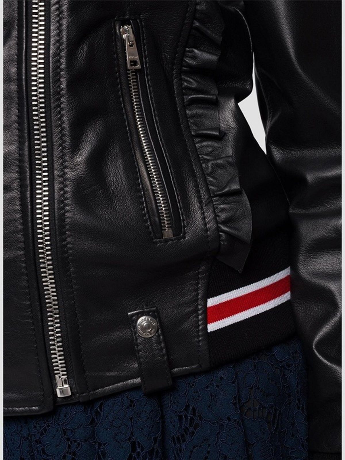Ladies Ribbed Edges Black Leather Jacket