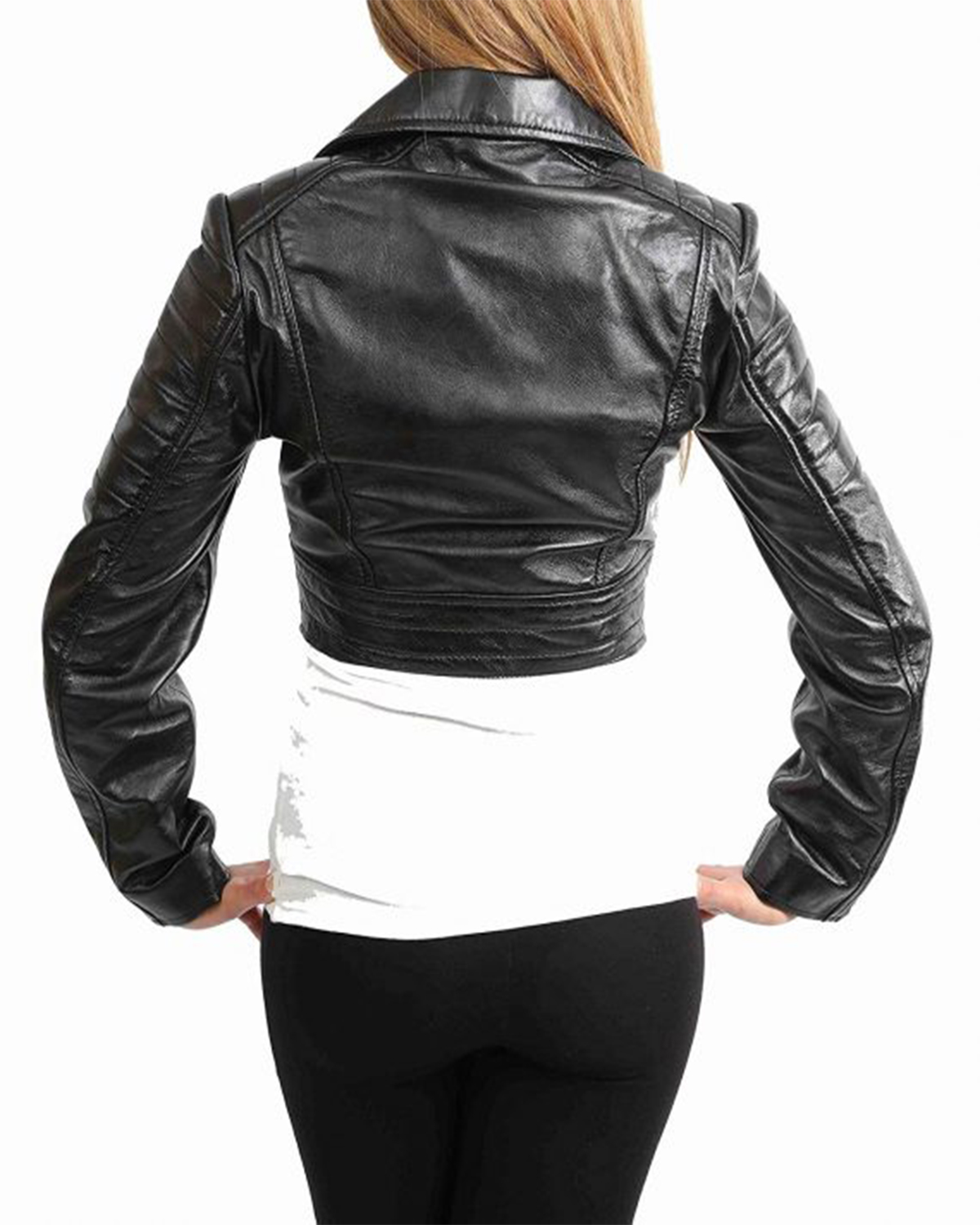 Ladies Short Length Biker Style Leather Jacket