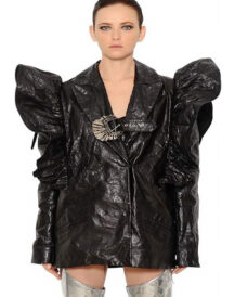 Luisaviaroma Ruffle Shoulders Wrinkled Leather Jacket
