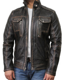 Men Classic Rubbuff Leather jacket