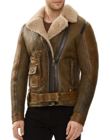 Men Real Shearling Sheepskin Flying Jacket