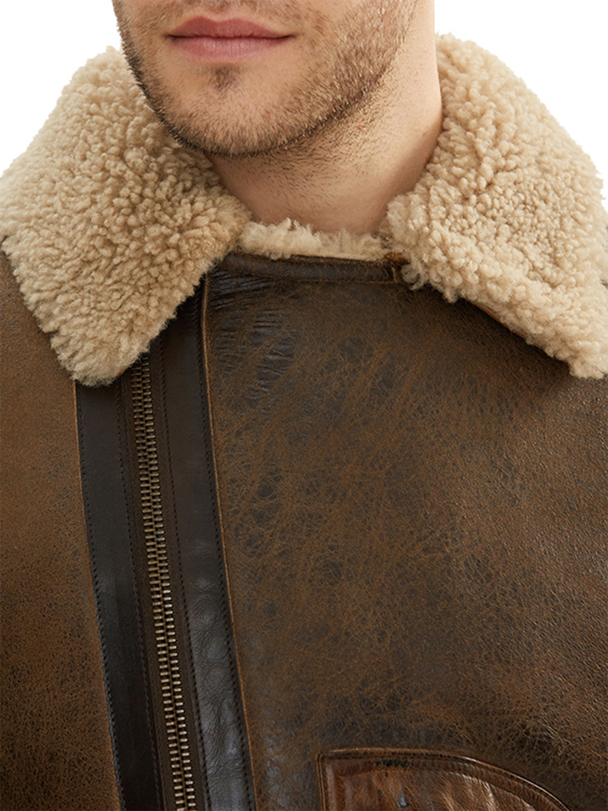 Men Real Shearling Sheepskin Flying Jacket