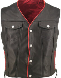 Men Red Trim Gun Pocket Motorcycle Vest