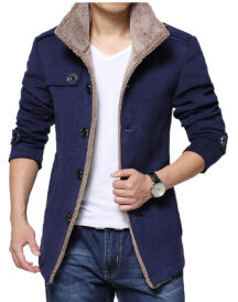 Men Single Breasted Blue Wool Jacket