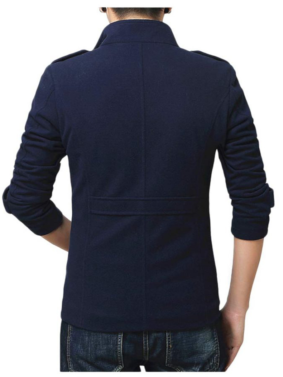 Men Single Breasted Blue Wool Jacket