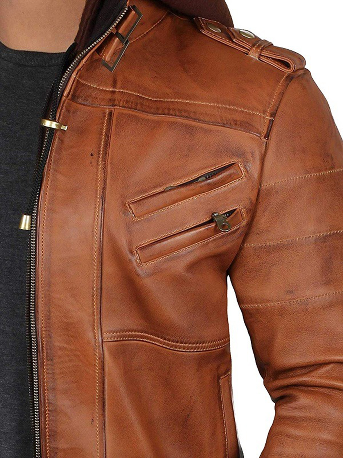 Men Slim fit Removable Hood leather Jacket