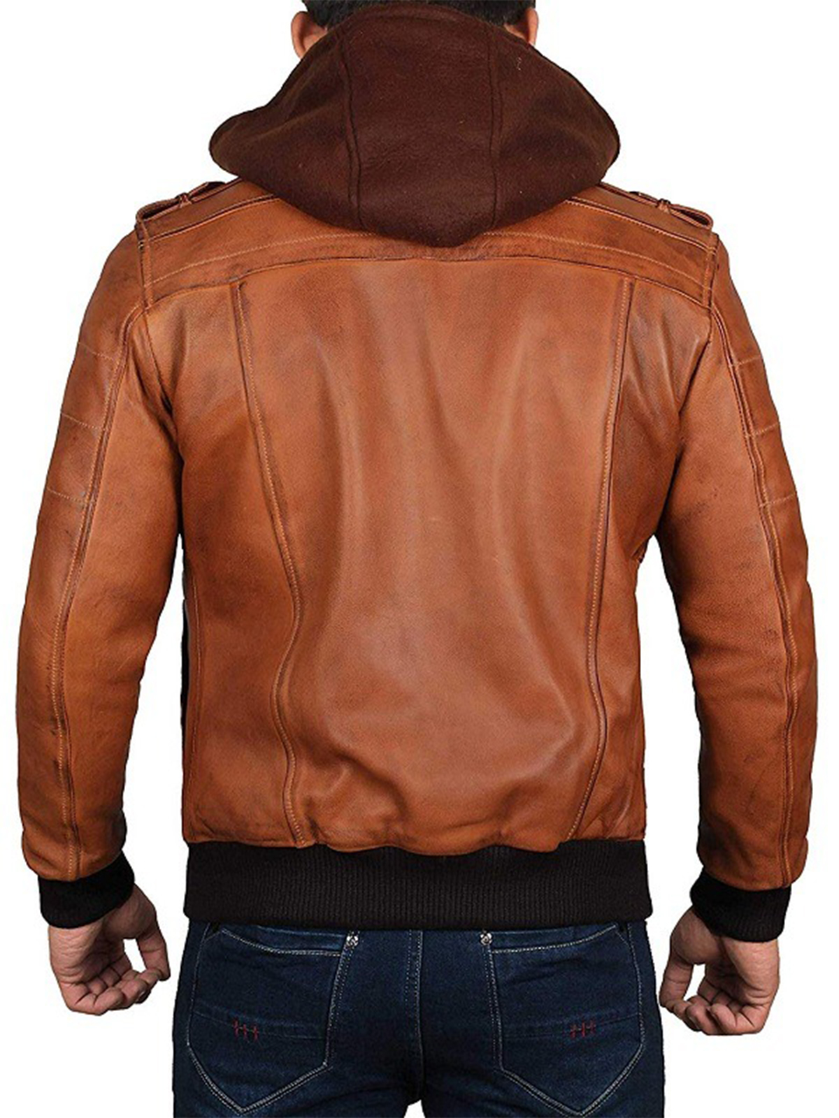Men Slim fit Removable Hood leather Jacket