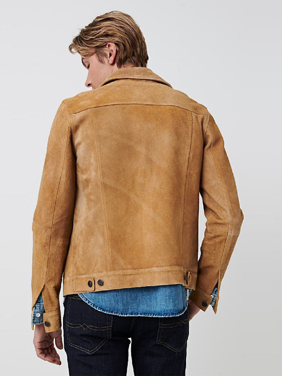 Men Suede Leather Trucker Jacket