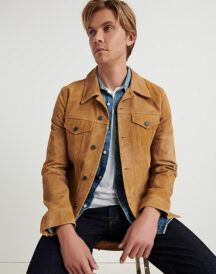 Men Suede Leather Trucker Jacket