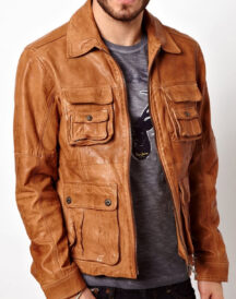 Men Tan Brown Bomber Jacket
