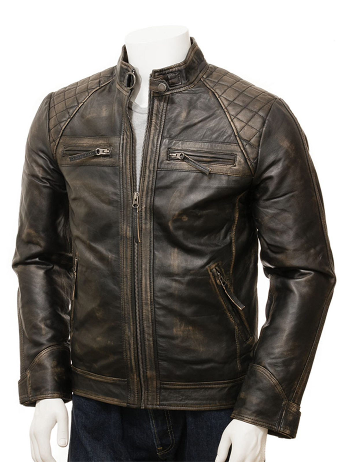 Men Vintage Motorcycle Leather Jacket