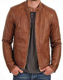 Men’s Brown Biker Slim Fit Casual Wearing Leather Jacket