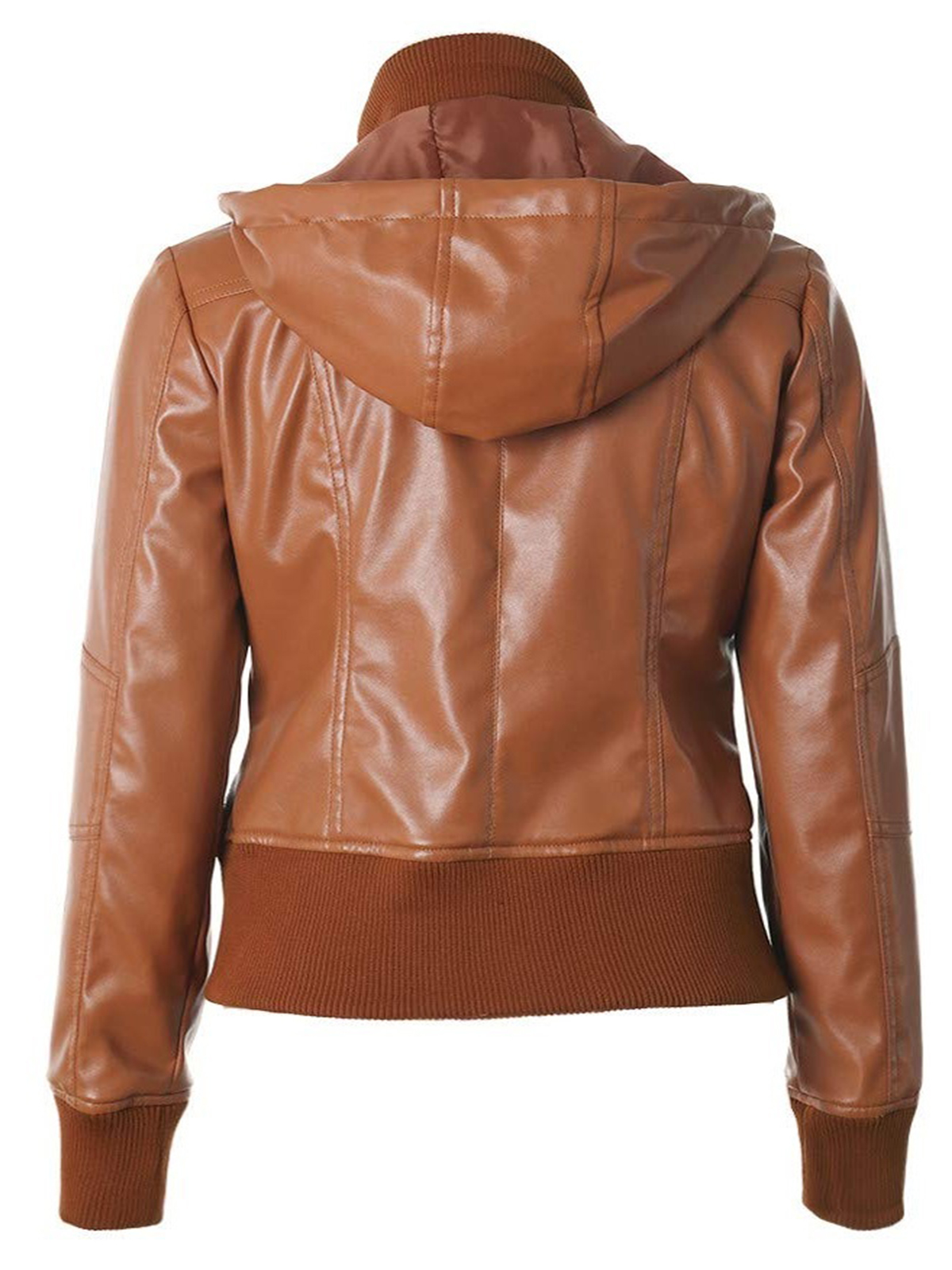 Women Removable Hooded Classic Leather Jacket