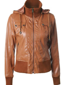 Women Removable Hooded Classic Leather Jacket