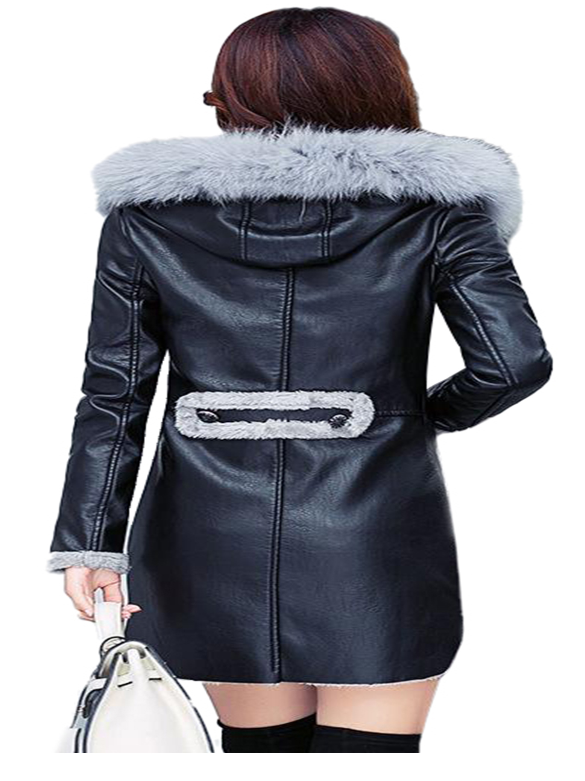 Women’s Faux Sheepskin Long Coat with Hooded