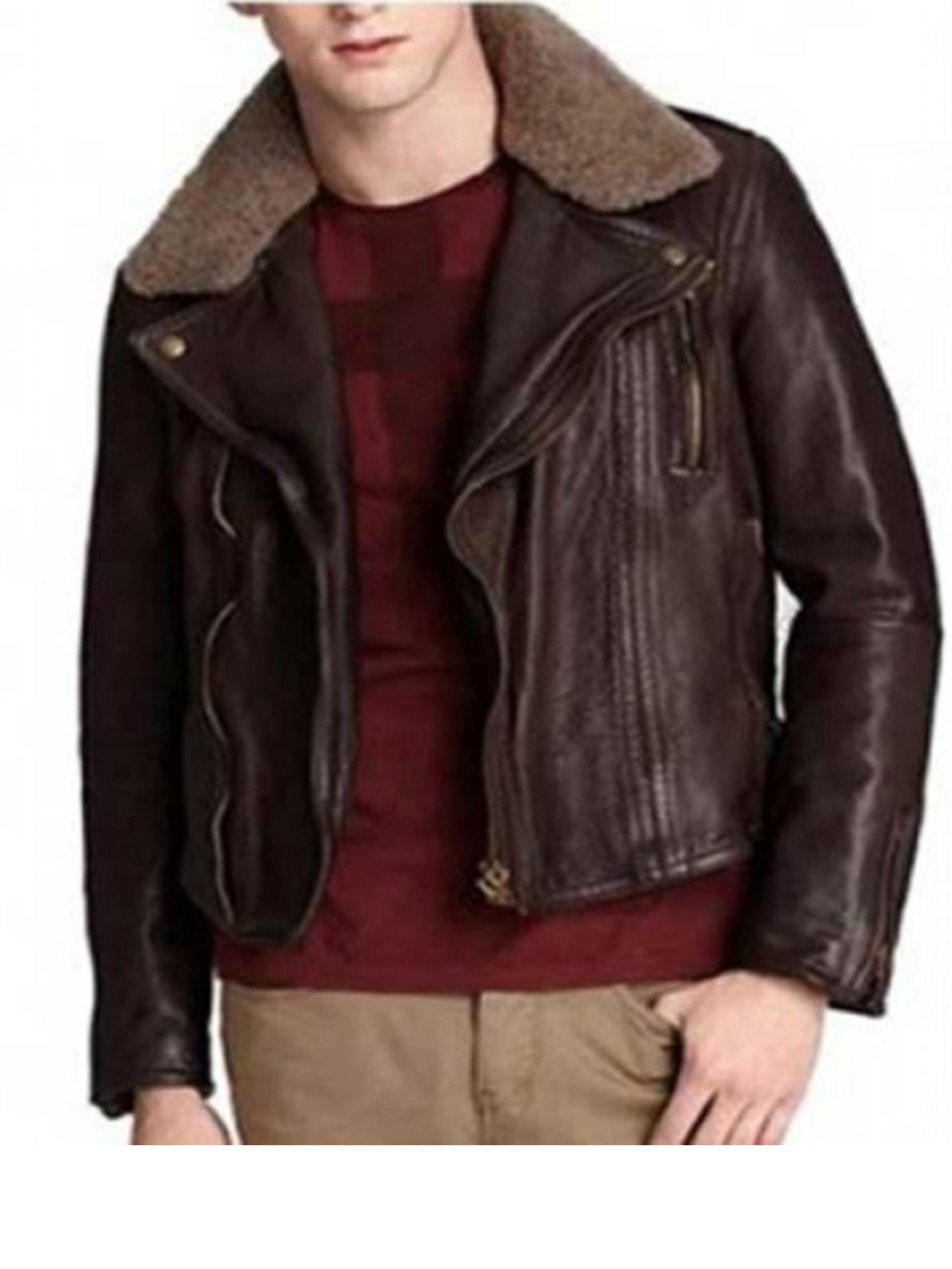 Harry Styles Brown with Fur Collar Leather Jacket