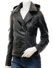 Krynica Womens Leather Biker Jacket with Hood