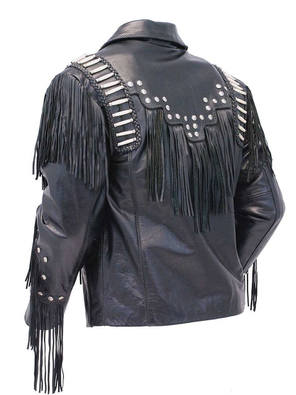 Mens Bones & Braids Fringed Leather Jacket