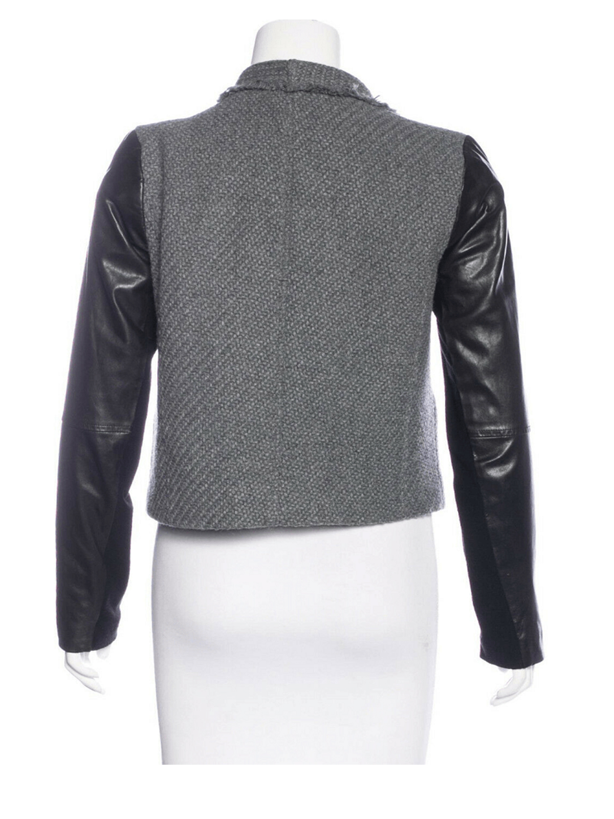 Gray Tweed Boucle Leather Sleeve Moto Jacket