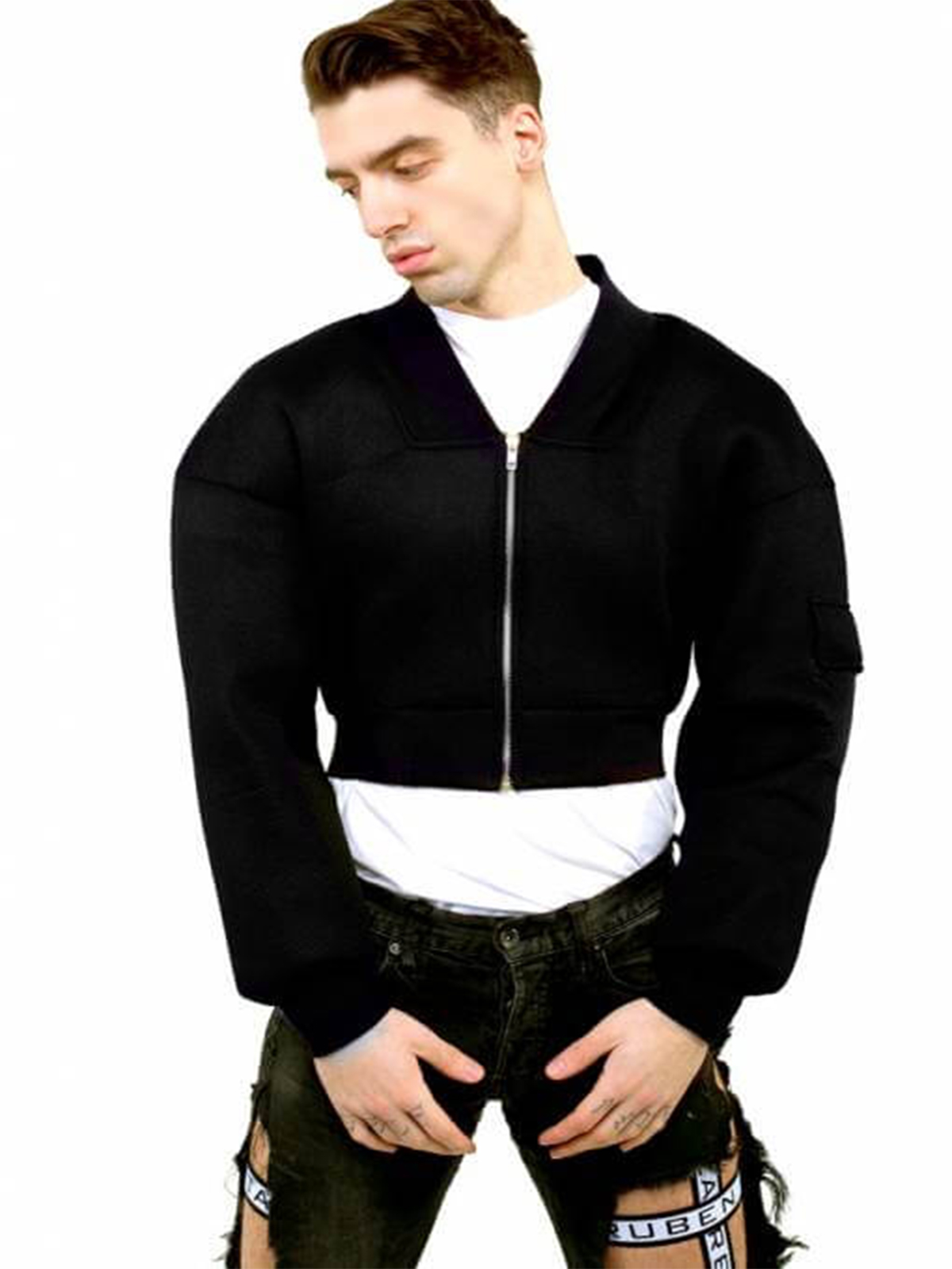 Men’s Fashion Black Cropped Jacket