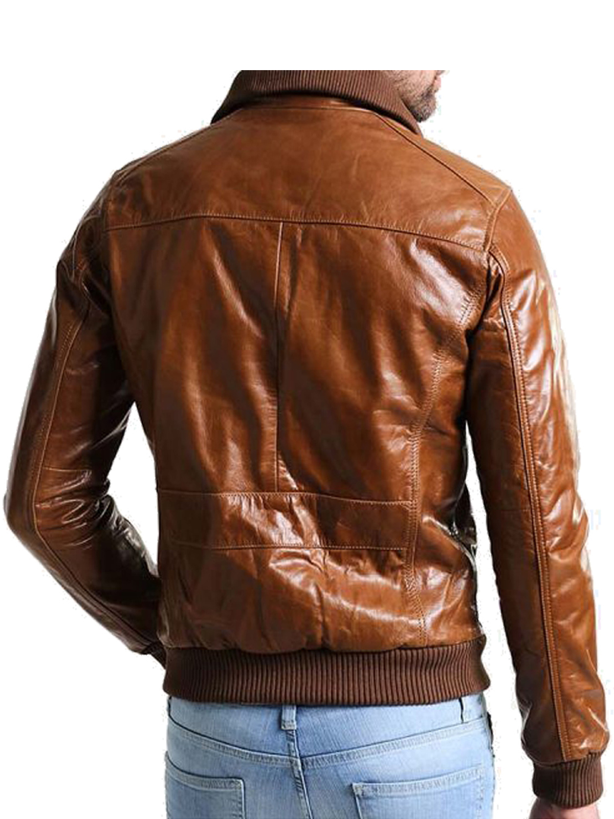 Men's Bomber Shining Brown Genuine Leather Jacket