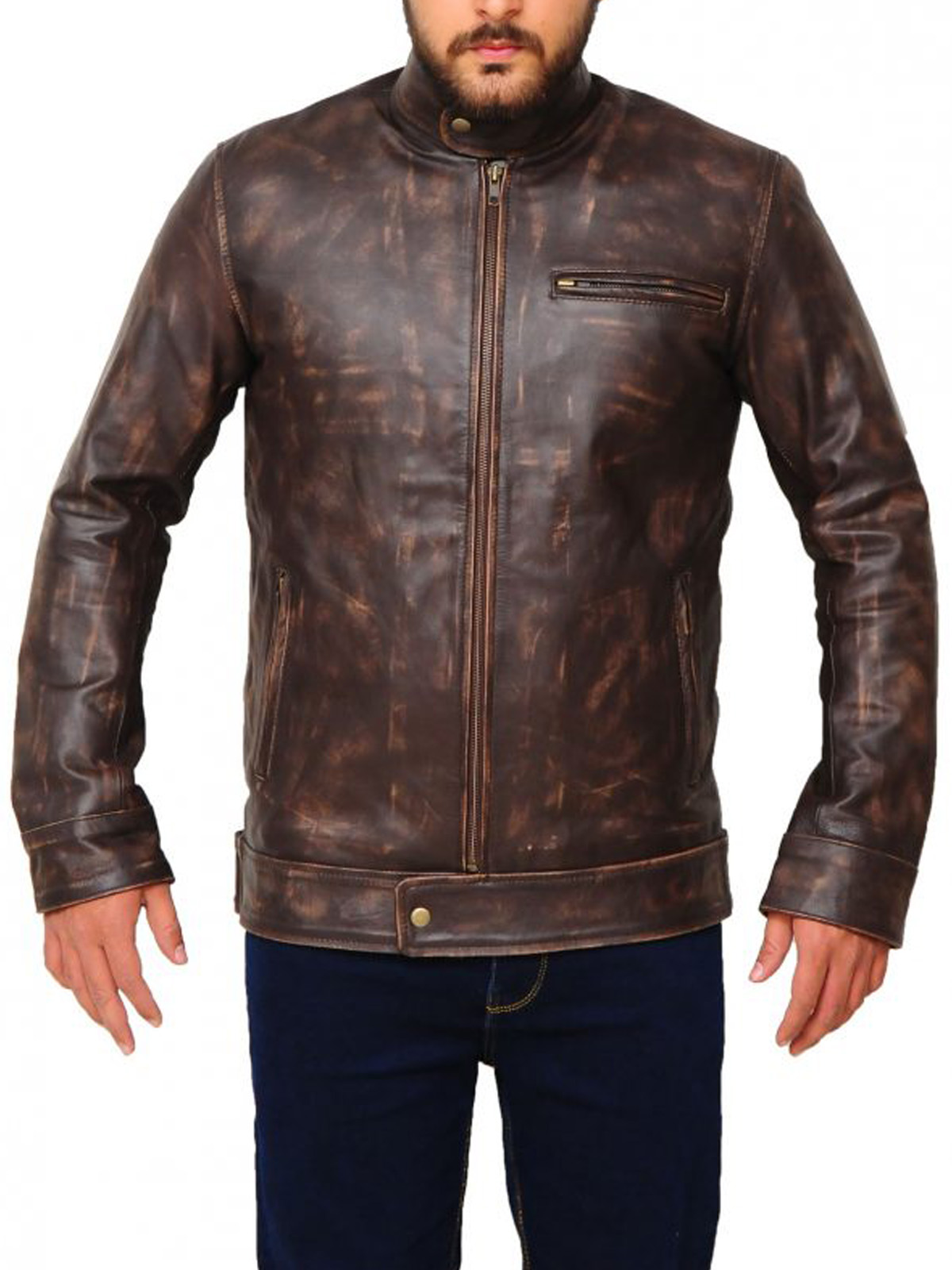 Angus MacGyver Distressed Brown Leather Jacket