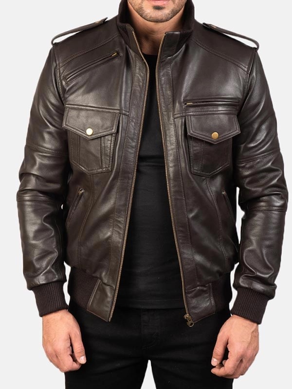 Buy Now Agent Shadow Leather Bomber Jacket
