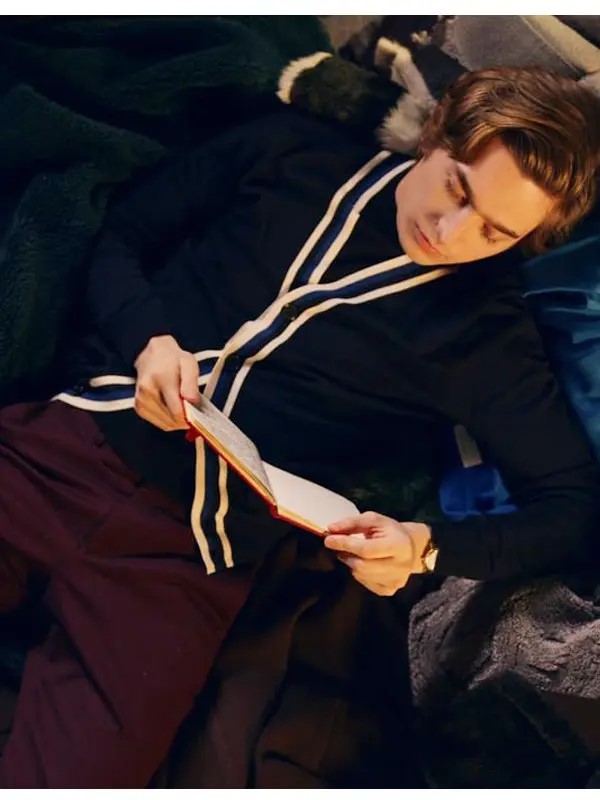 Dash-Lily-Austin-Abrams-Black-Cardigan-Sweater-With-White-Stripes