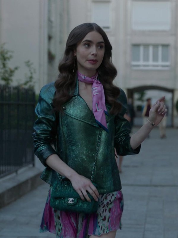 Emily-In-Paris-Lily-Collins-Green-Leather-Jacket