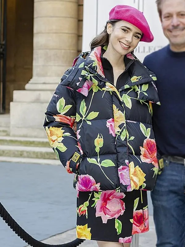 Lily-Collins-Emily-In-Paris-Floral-Hooded-Jacket